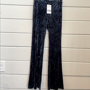 Zara blue velvet flare pants small